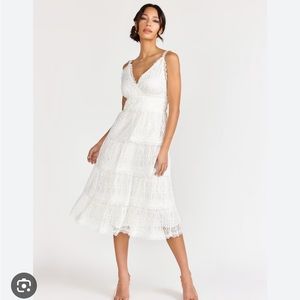 V-NECK TIERED CROCHET MIDI DRESS - JUST ME